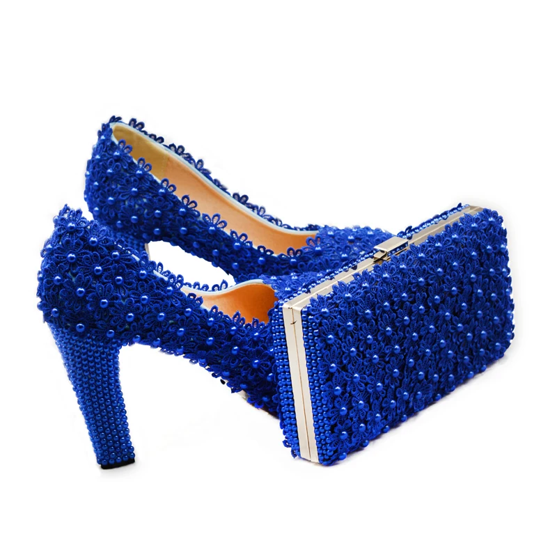 Весенняя королевская синяя кружевная Свадебная обувь подходящая Сумочка