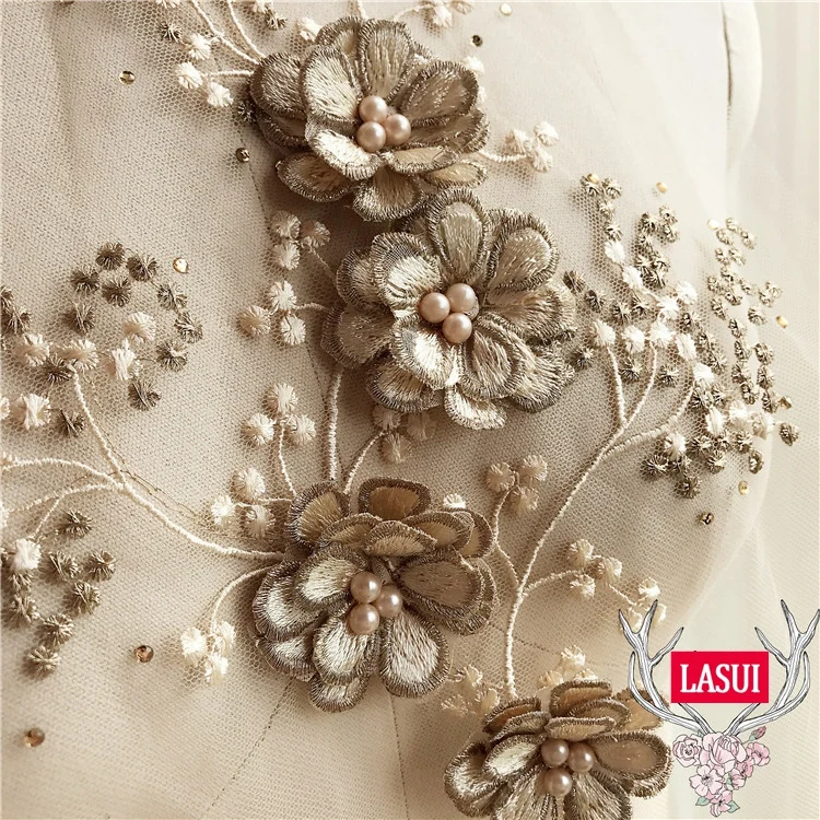 LASUI 52*23 см/38*29 см высококачественные 3D Цветы из бисера аппликации кружева с