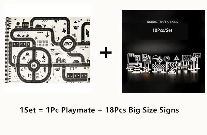 Playmat and Signs Североевропейская городская сцена, дорожный игровой коврик, карта автострады, игровой коврик, игровой ковер, игровой коврик с 18 дорожными игрушечные знаки - Цвет: Playmat and Signs