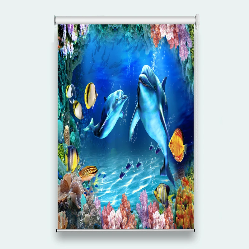 

Window Roller Blind Custom Any size Dolphin ocean For Living Room Bedroom Roller Blinds Home Decoration 3D Roller Blinds