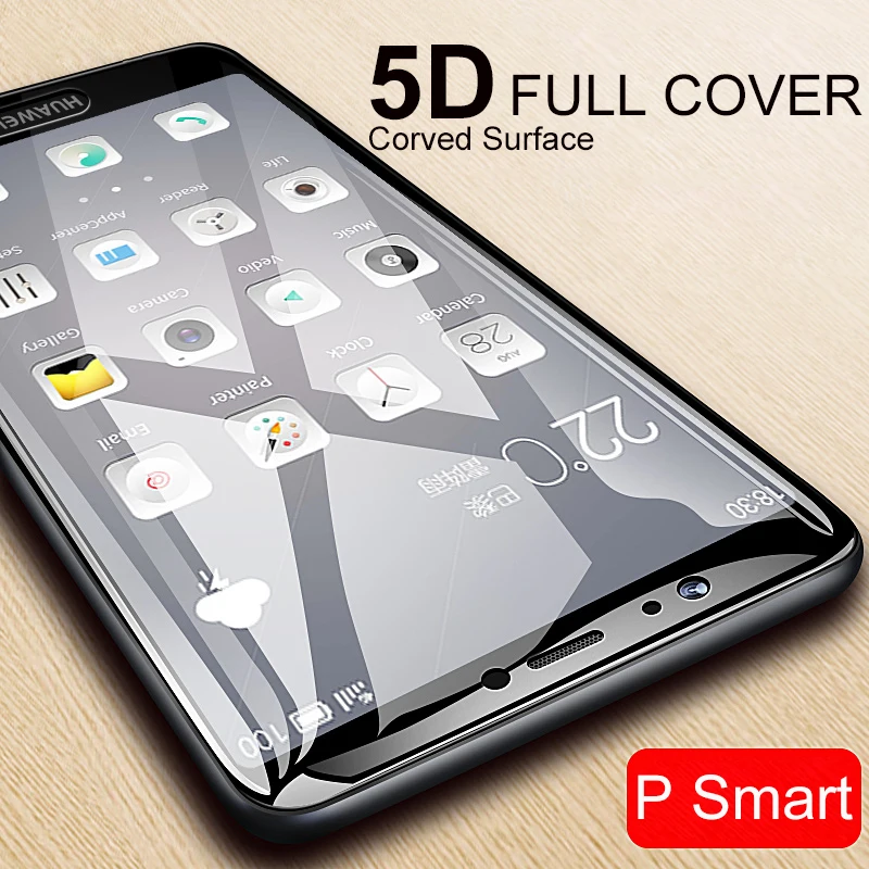 5D изогнутые поверхности 9 H защитный Стекло на huawei p smart / стекло на хуавей п смарт закаленное Стекло Экран Full Cover пленка Стекло на для Huawei P Smart 5D