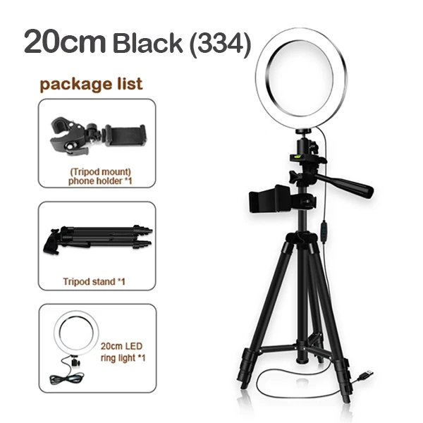black20 6/8/10 ''затемнения светодиодный кольцевой светильник Камера штатив-Трипод стойка комплект с держателем для телефона для Youtube видео макияж прямая трансляция селфи кольцо лампы - Цвет: black20
