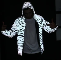 european and american fashion zebra casual reflective fluorescent clothing hooded mens fashion coat