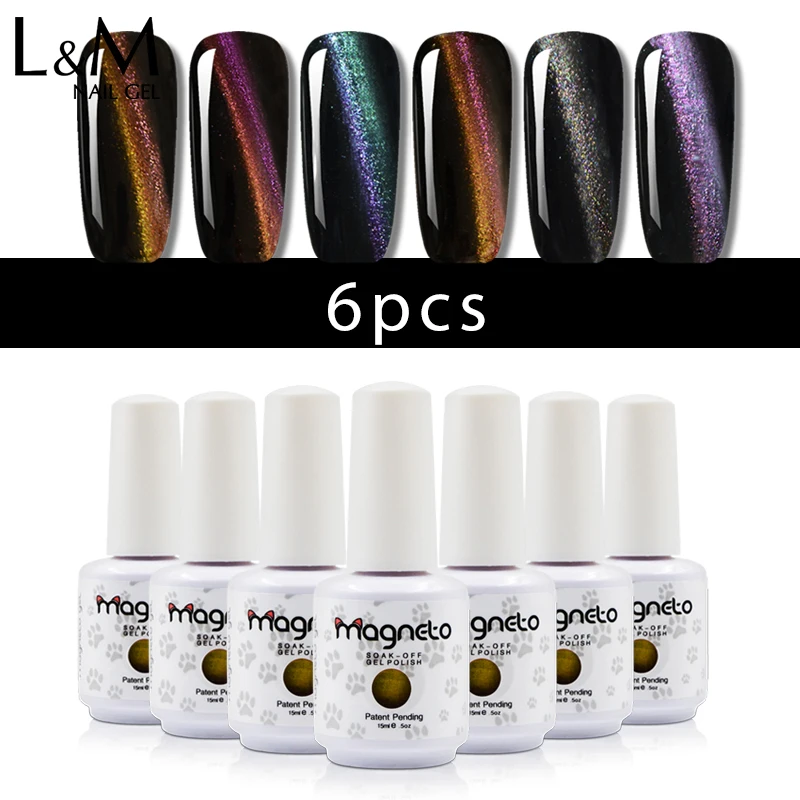 

6 Pcs/lot holographic Magic Magnet D Cat Eye Gel High quality Nail Polish Soak Off Uv Nail Gel DIY Galaxy Chameleon effect glue