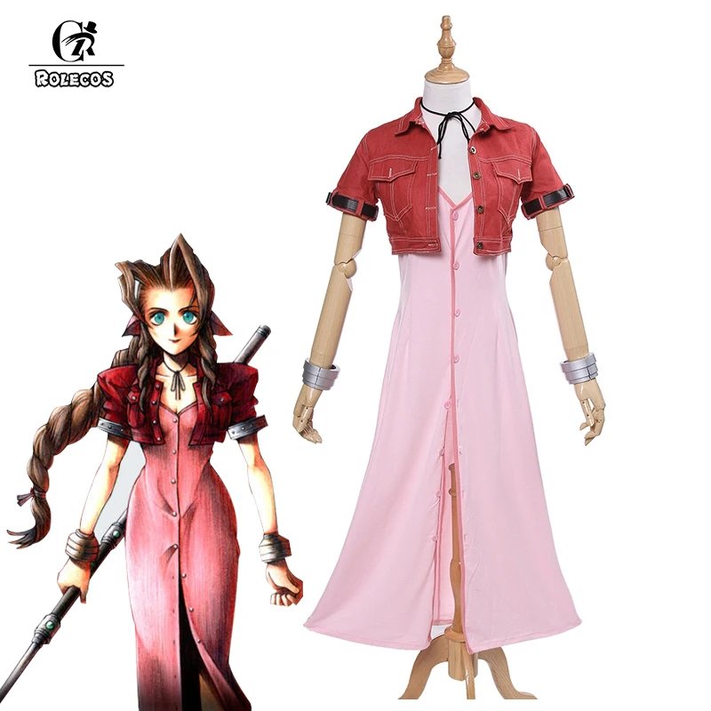 Костюм для косплея ROLECOS FFVII ремейк Aerith костюм FF VII Aeris FF7 женское платье на