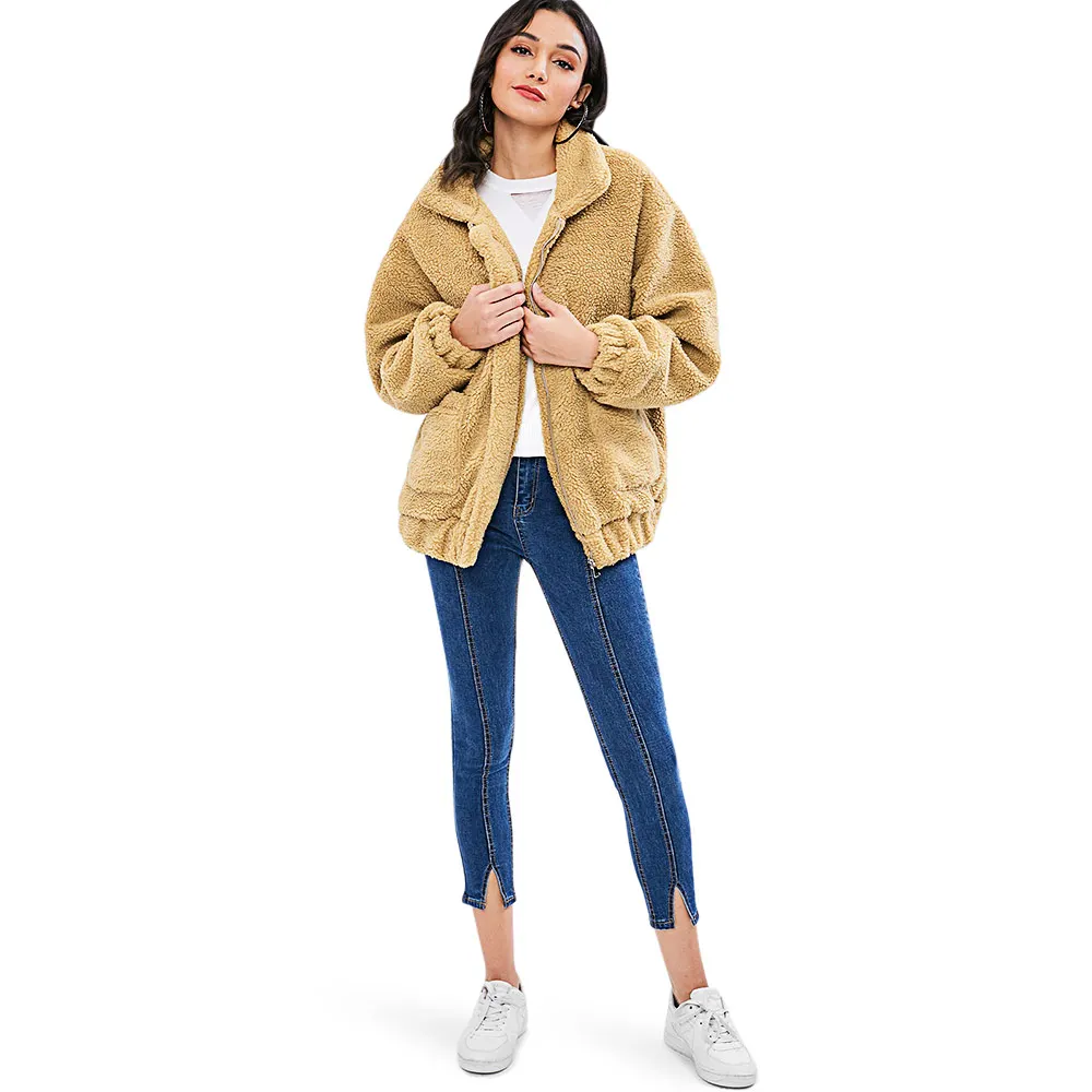 ZAFUL Куртка из искусственного меха для женщин Пушистые зимние пальто Куртки