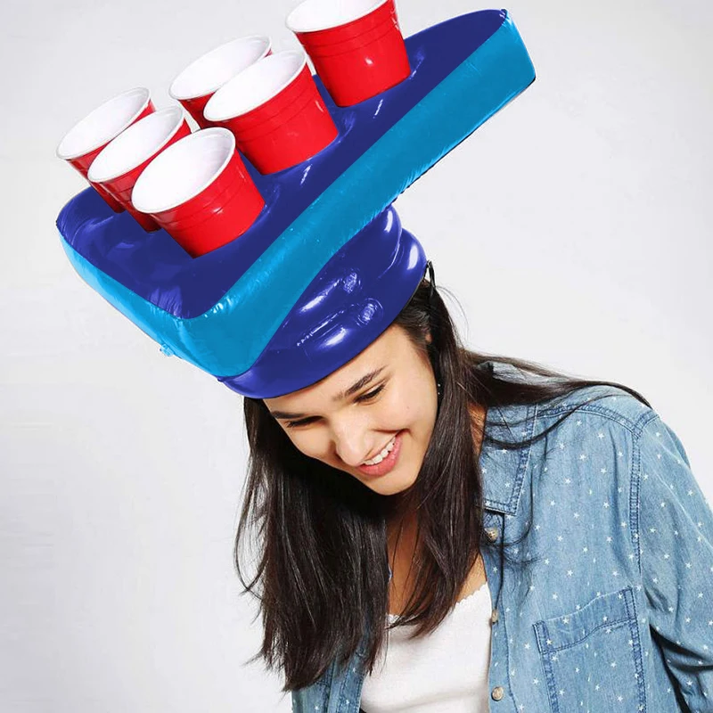 Inflatable Beer Pong Hat Game Water Sports Pong Head Swimming Pool Game Toys for Adult Kids  - buy with discount