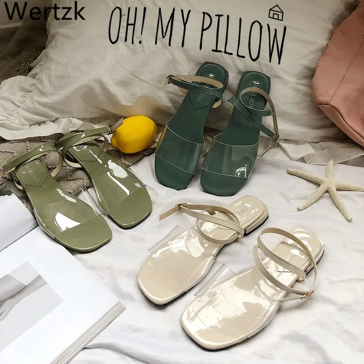 Wertzk/2019 г. летняя прозрачная обувь на плоской подошве женские прозрачные сандалии