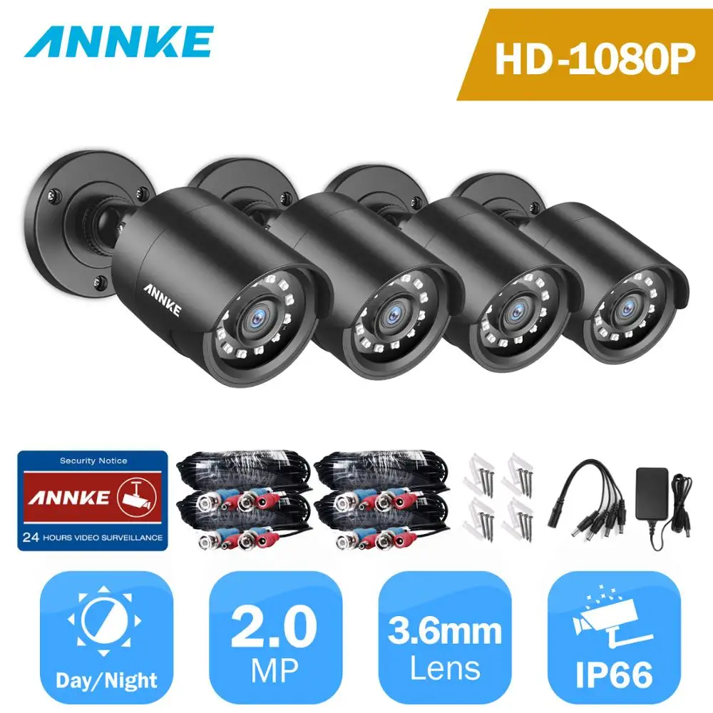 ANNKE 1080P HD TVI камера безопасности 4 шт. 2 МП Пуля комплект Открытый Всепогодный Корпус 66 футов супер ночное видение Смарт ИК CCTV Камера