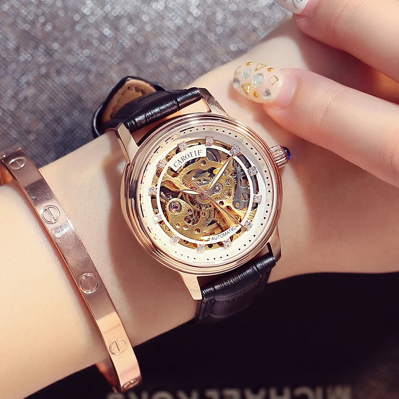 

Luxury Brand Skeleton Sapphire Crystal Women Mechanical Watch Reloj Mujer Fashion Elegant Ladies Watch Montre Femme