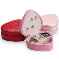 portable elegant heart shape women makeup cosmetic organizer case red pink 3 color mirror jewelry earring multilayer storage box