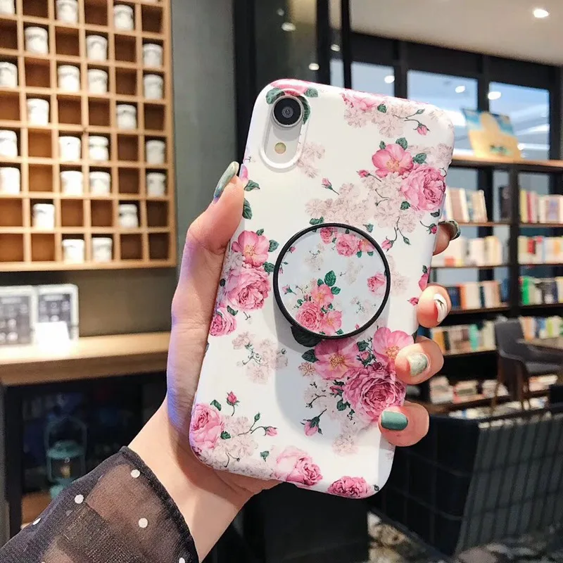 Flower and Leaf Folding Bracket Phone Case for Iphone 7 8 6 6s Plus Cover X S XR MAX Back Cases Capa Coque |