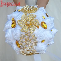 wifelai a gold brooch bridal hand holding flower bouquets white gold crystal pure white silk bridesmaid wedding bouquet w227 1
