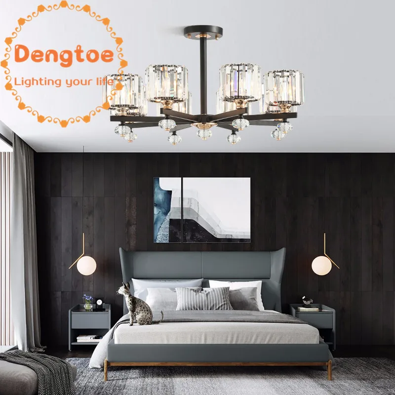 Crystal Chandelier for Living Room Dining Study Bedroom Modern Ceiling Pendant Lamp Black Iron frame | Лампы и освещение