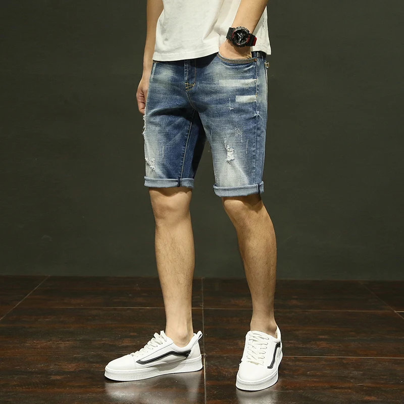 

Jeans Shorts Men 2018 New Summer Casual Beach Mens Denim Pants Half / Knee Length Elasticity Scratched Jeans Men 28-36 #1821