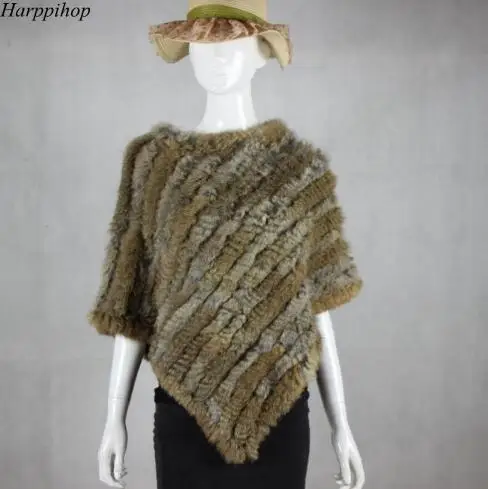 Женский вязаный пончо из натурального кроличьего меха треугольная накидка