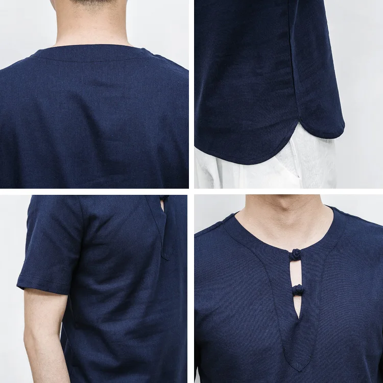 

2020 Short sleeve Vintage Linen shirts tops Men Casual Shirts Cotton Fashion Men Top Solid male Clothes Plus Size M-4XL MQ587