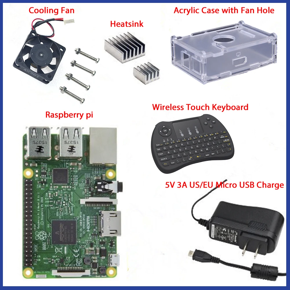 1GB Ras pi 3 Kit Raspberry Model B плата + акриловый корпус вентилятор охлаждения радиатор SIC 5V2.