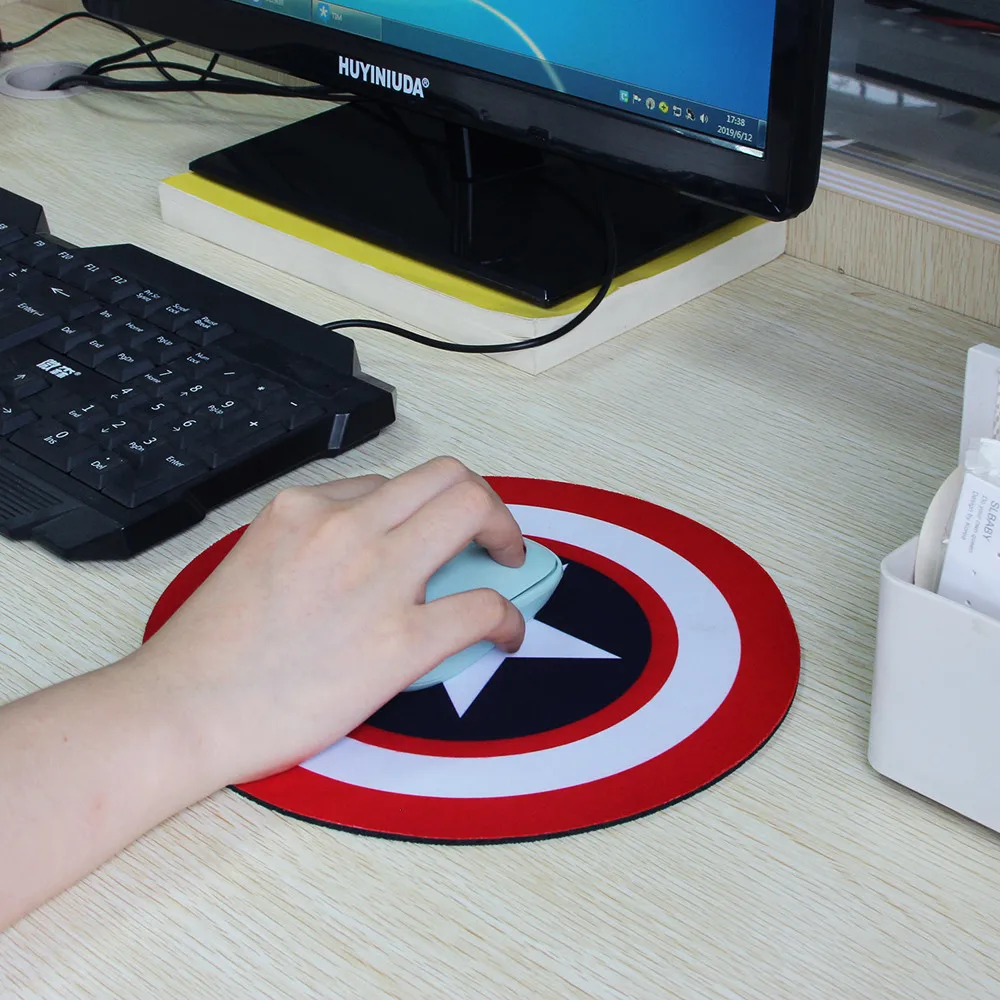 Round Shaped Gaming Mouse Pad Mat For Office Iron Man Captain America Cute Pig Cat Rabbit Penguin Flamingo Smiley Face Mouse Pad