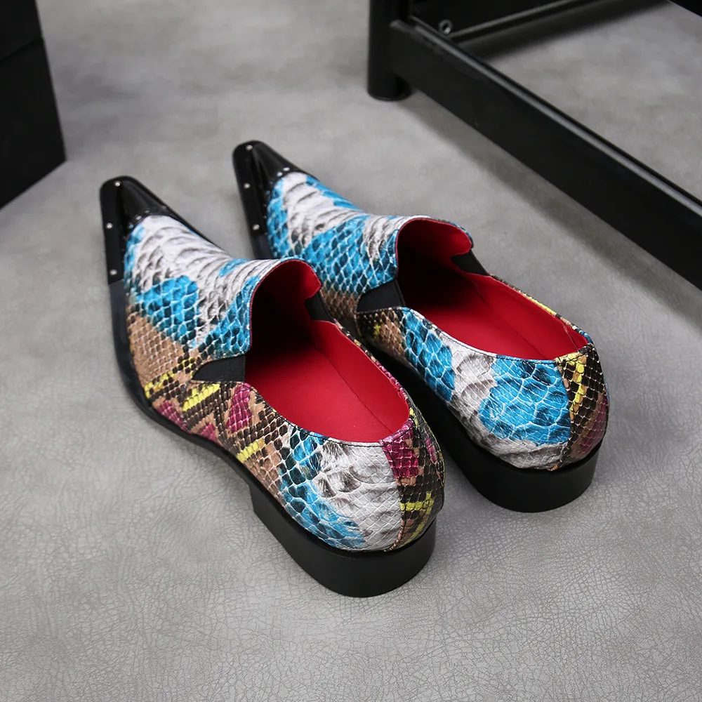 Модные остроконечный металлический носок модельные туфли синие вечерние