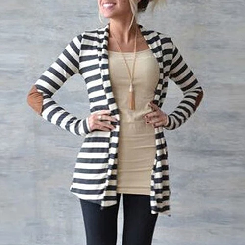 Новинка 2017 года Для женщин Повседневное с длинными рукавами ARM Нашивки полосатый