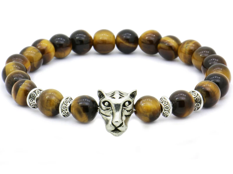 Браслеты с бусинами из натурального камня для мужчин Lucky Lion Leopard Owl черный Лава