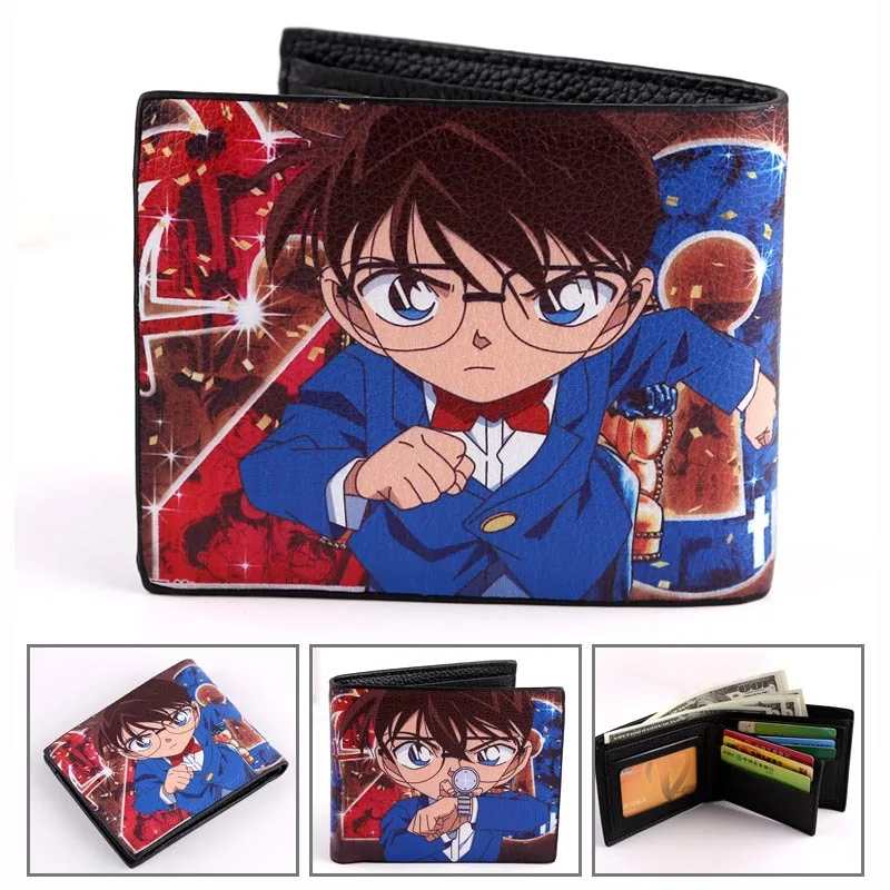 Conan Аниме Наруто, японское вурдалак, атака на Титанов Тоторо, Haikyuu, кошелек, PU сумочка с принтом, кожа, Двойные Короткие держатели, слойная сумка для карт - Цвет: Conan