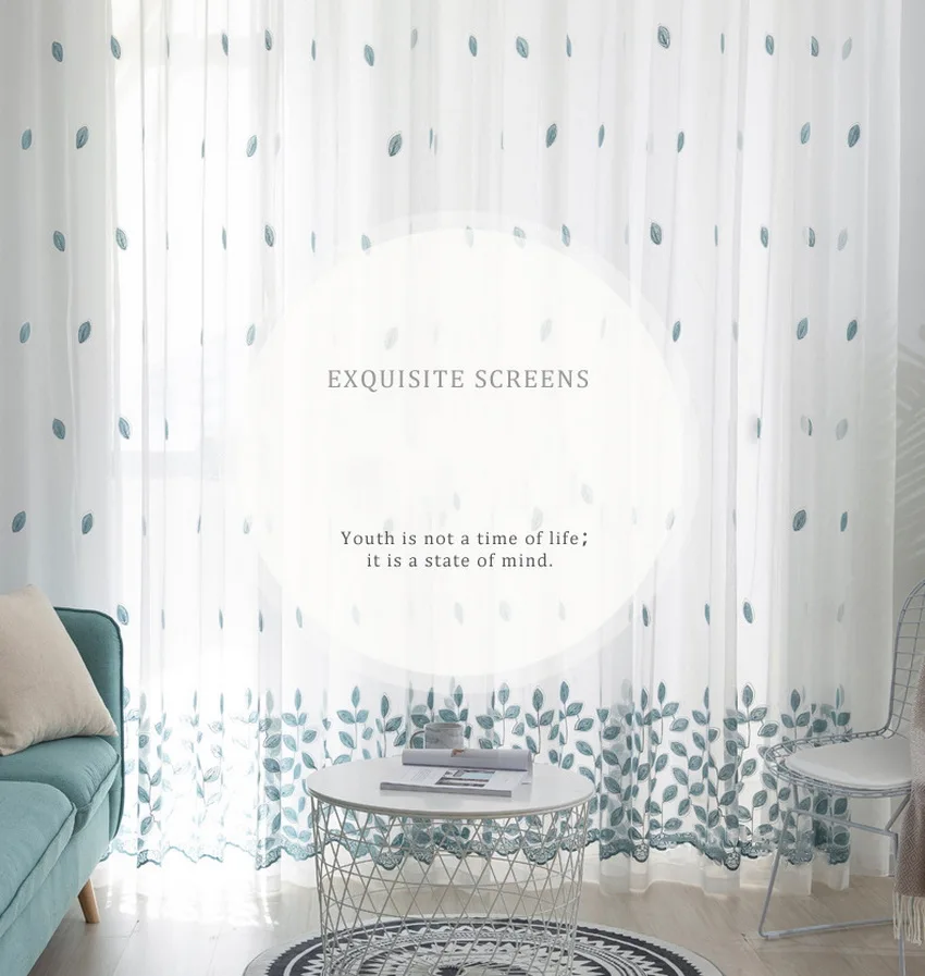 Blue Four-leaf Clover Embroidery Tulle Curtains For Living Room Sheer Panels White Voile Curtains For Bedroom Kitchen M099#4