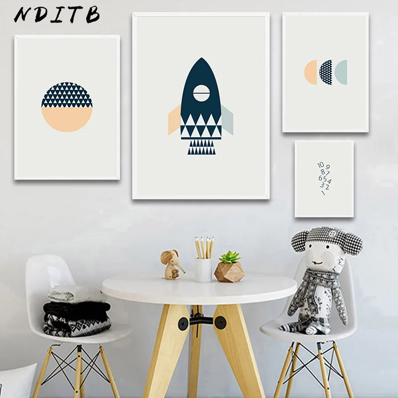 Rocket из космоса Wall Art Плакаты Мультяшные принты для детской холст картины