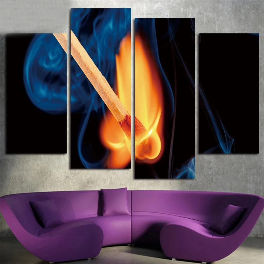 2017 домашний декор для гостиной 4 панели горящие спички холст живопись без рамы