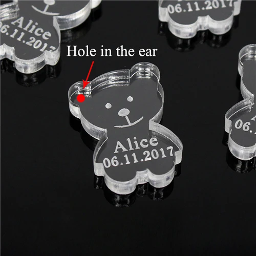 Clear hole in ear 60* персонализированные принца детское зеркало для душа медведь вина Шарм принц 1 день рождения подарочный сувенир для вечеринок бирка стол Конфетти украшения - Цвет: Clear hole in ear