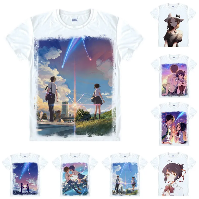 Аниме рубашка Coolprint с вашим именем футболки Kimi No Na Wa коротким рукавом Tachibana Taki Miyamizu