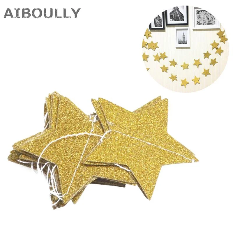 Гирлянда с золотыми блестками и звездами 2 м|decorative decorative|decoration christmasdecoration gold |