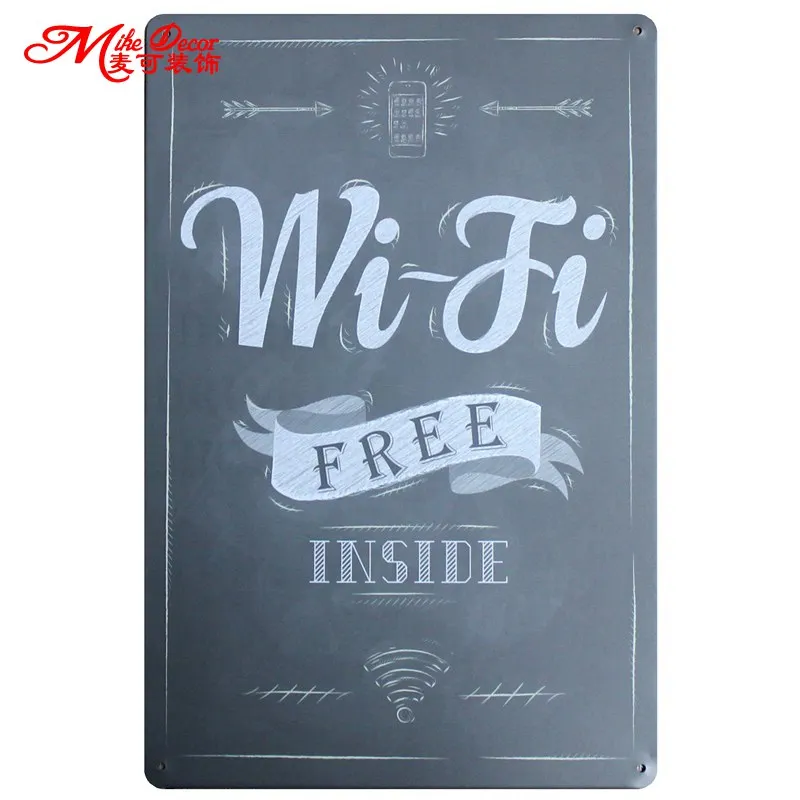 [Mike86] Wi Fi Бесплатная внутренняя жестяная вывеска винтажная роспись в гостиничном