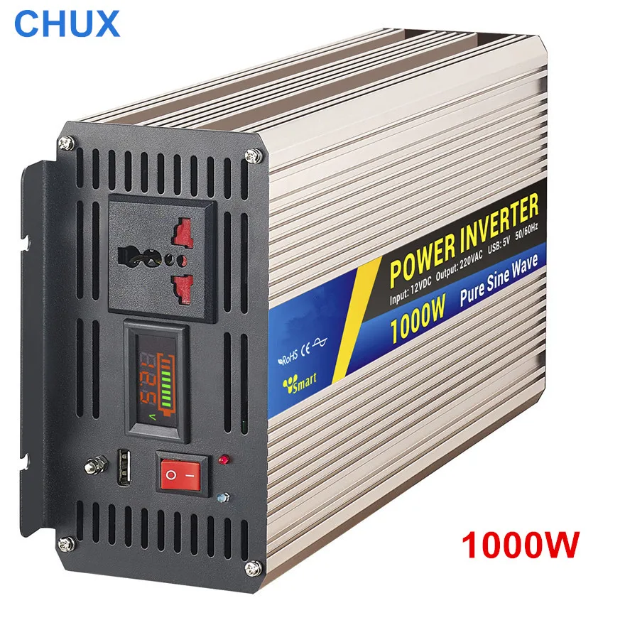 

Converter Car Inverter pure sine wave Power Inverter DC24V 12v 48v To AC220V 1000W 2000w Aluminium Alloy black Transformer