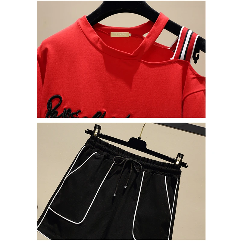 Большие размеры комплекты из двух предметов летние топы женские 2019 новые росы