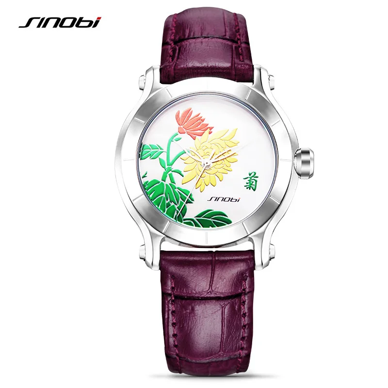 SINOBI элегантный китайский для женщин наручные часы кожаный ремешок Элитный бренд