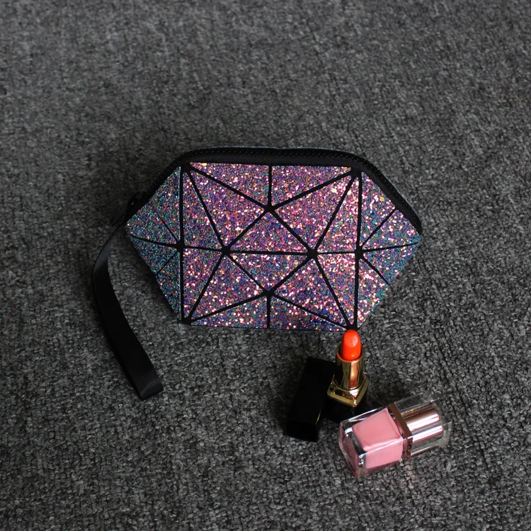 geometric cosmetic bag for women sequin glitter makeup bao bag for ladies