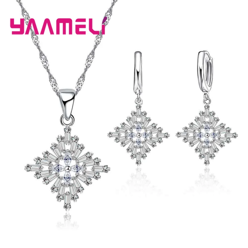 

Top Quality Clear Cubic Zirconia 925 Silver Jewelry Necklace Earring Set Rhinestone Made with Austrian Crystals Jewelry