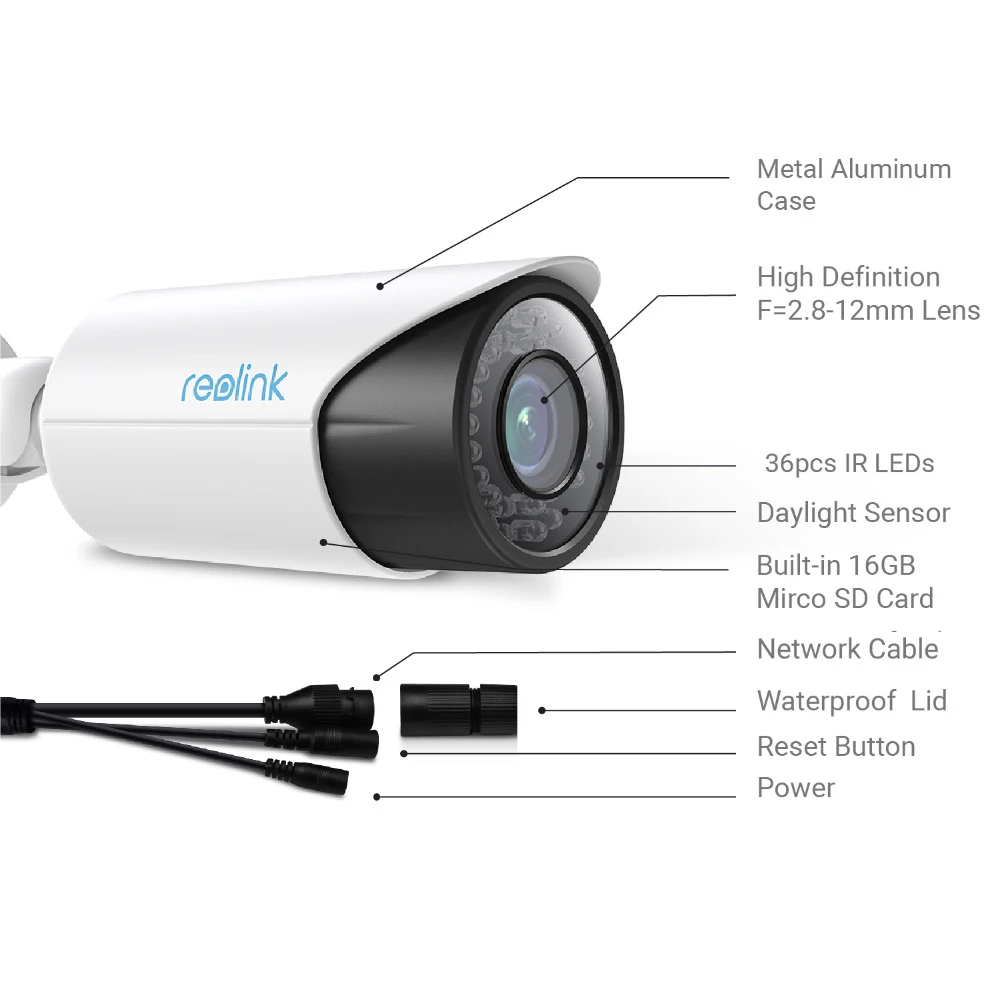 Reolink HD 5MP Камера POE IP Зум SD Карты Памяти Автофокусом Пуля Водонепроницаемое