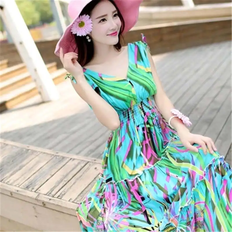 

Женское длинное платье с цветочным принтом, летнее пляжное платье-туника в стиле бохо, модель 2019