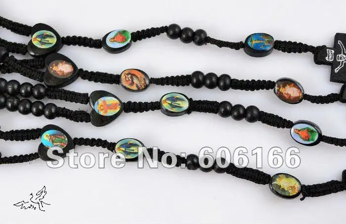 Оптовая продажа 48 шт./лот черные деревянные четки ожерелье подвеска с крестом