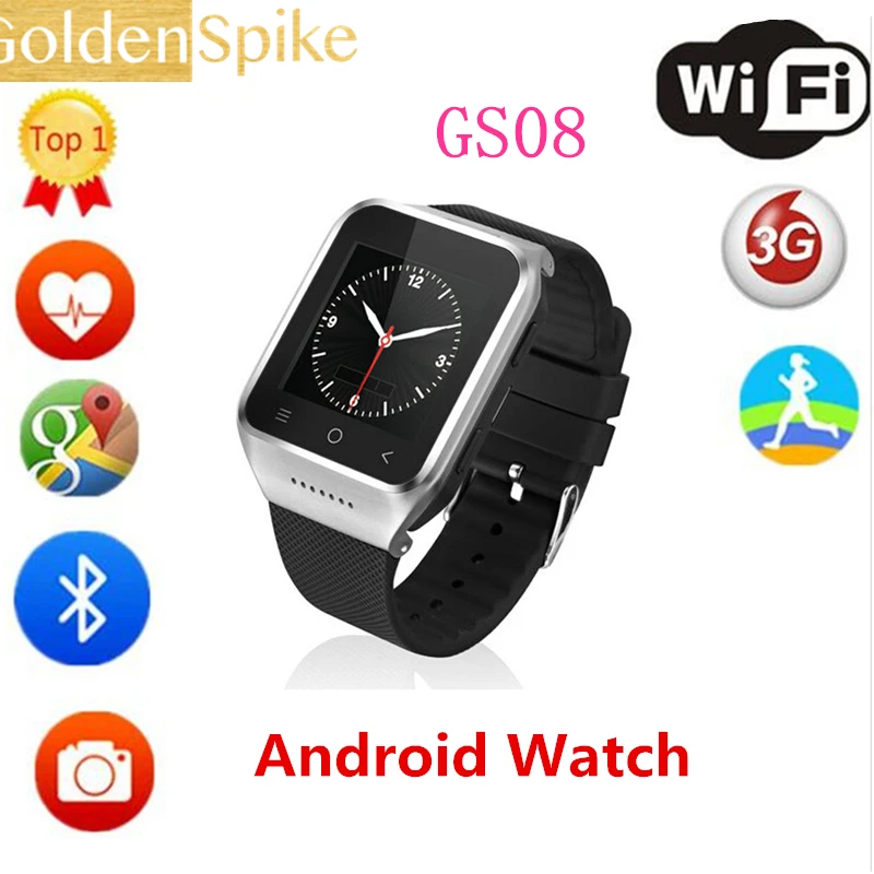 Gs08 Смарт часы Android 4.4 Dual Core наручные Мобильные Телефоны SmartWatch поддерживает IOS gsm 3G