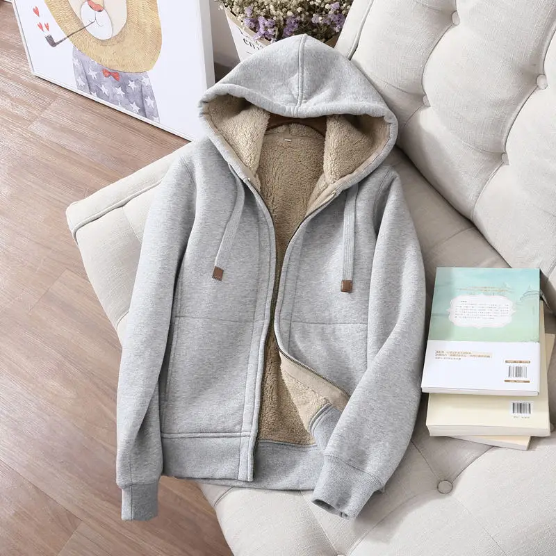Light grey tops Осенне-зимняя женская толстовка больших размеров из вельвета, толстовка с длинным рукавом, спортивная одежда, теплые женские толстовки Z64 - Цвет: Light grey tops