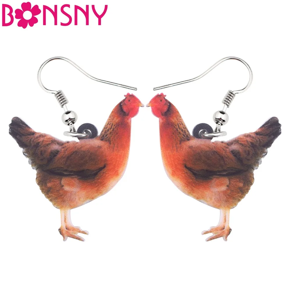 Bonsny акриловые цветочные куриные сережки большие длинные висячие украшения с