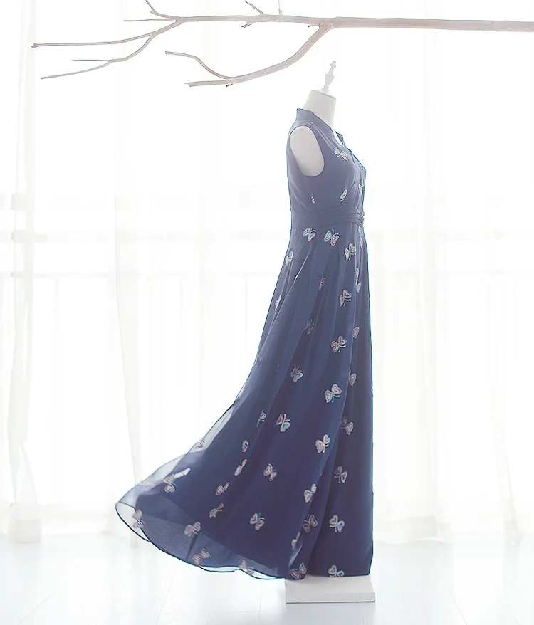 MM161 Новое поступление Лето 2017 Повседневный темно синий вышитый бабочкой