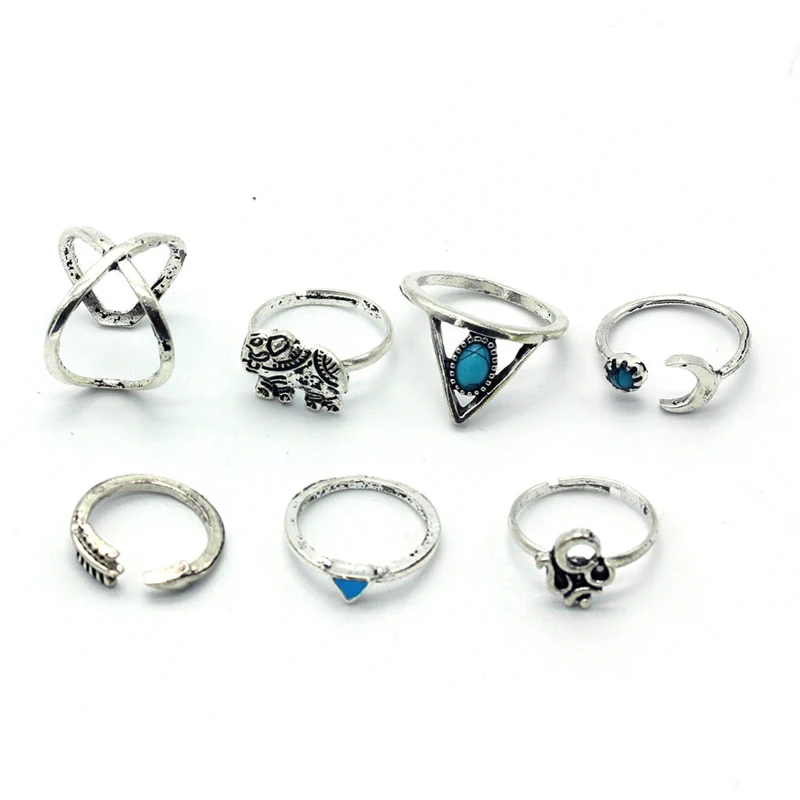 7 шт./компл. Ретро окружении миди стекируемые Комплекты Набор Колец Винтаж