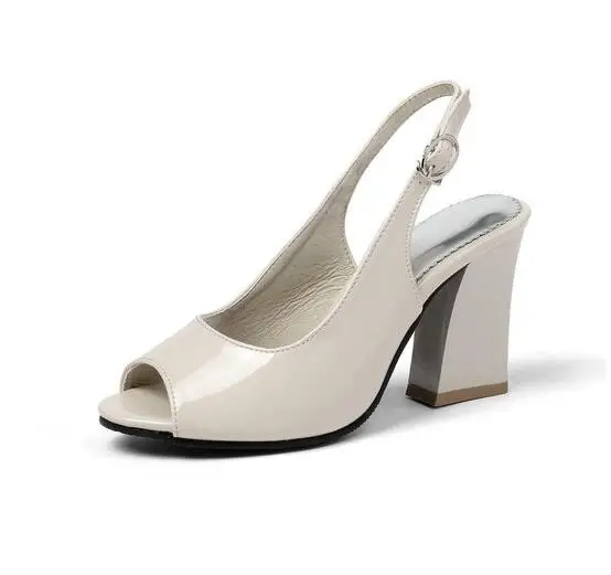 Dousin Partin Women Sandals PU Leather Square High Heel Slingback Sexy Peep Toe Buckle Fashion Concise Pumps Summer | Обувь