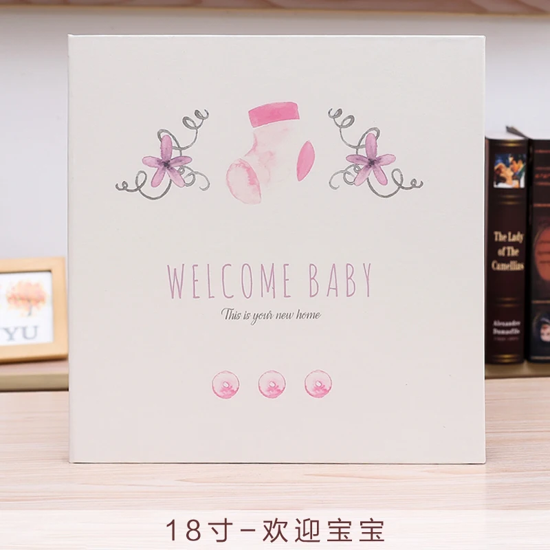 18 inch Leather cover baby infant children growth record DIY photo album 12 inch 18 inch this newborn paste type family photo album - Цвет: 18 inch