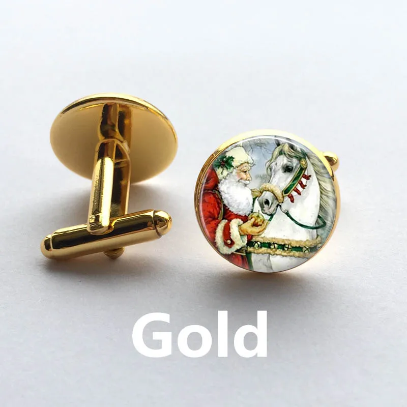 Рождественские запонки Санта кулон для носки художественный с лошадью ожерелье